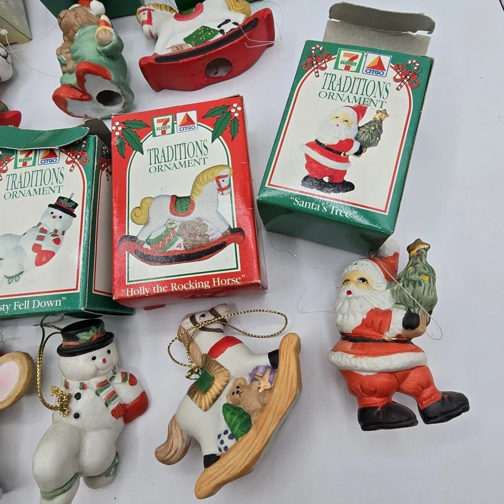 VTG  7-11 Citgo‎ Traditions Christmas Ornaments Santa Snowman Penguin Lot of 9